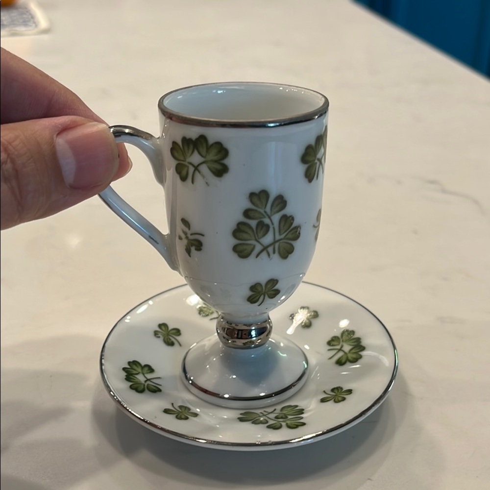 Elegant Green and White Teacup Set